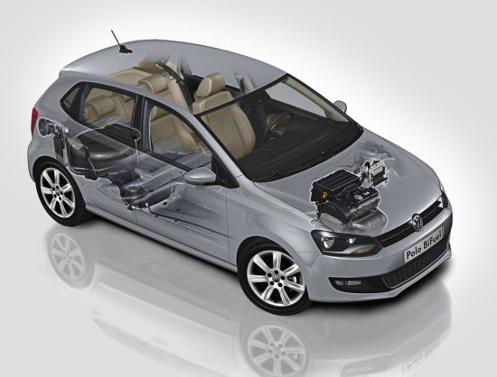 VW Polo 1.6 BiFuel: Beispiel Aufbau Autogasantrieb im Fahrzeug (Quelle: VW)