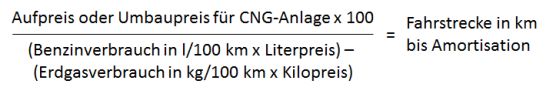 Erdgas (CNG): Wann amortisiert sich eine Erdgas-Anlage? Formel zur Berechnung der Amortisationsdauer einer CNG-Anlage