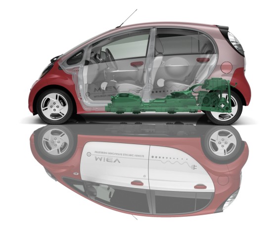 Mitsubishi i-MiEV: Batterie zwischen den Achsen, Elektromotor im Heck (Quelle: MITSUBISHI)